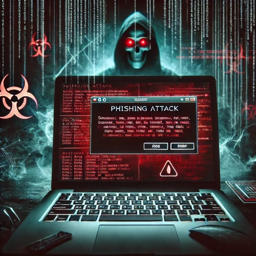 DALLE-2025-01-25-08.30.39---A-computer-under-a-phishing-attack-with-a-dark-eerie-background.-The-screen-displays-ominous-red-warning-messages-and-strange-spooky-lines-of-code-a.webp